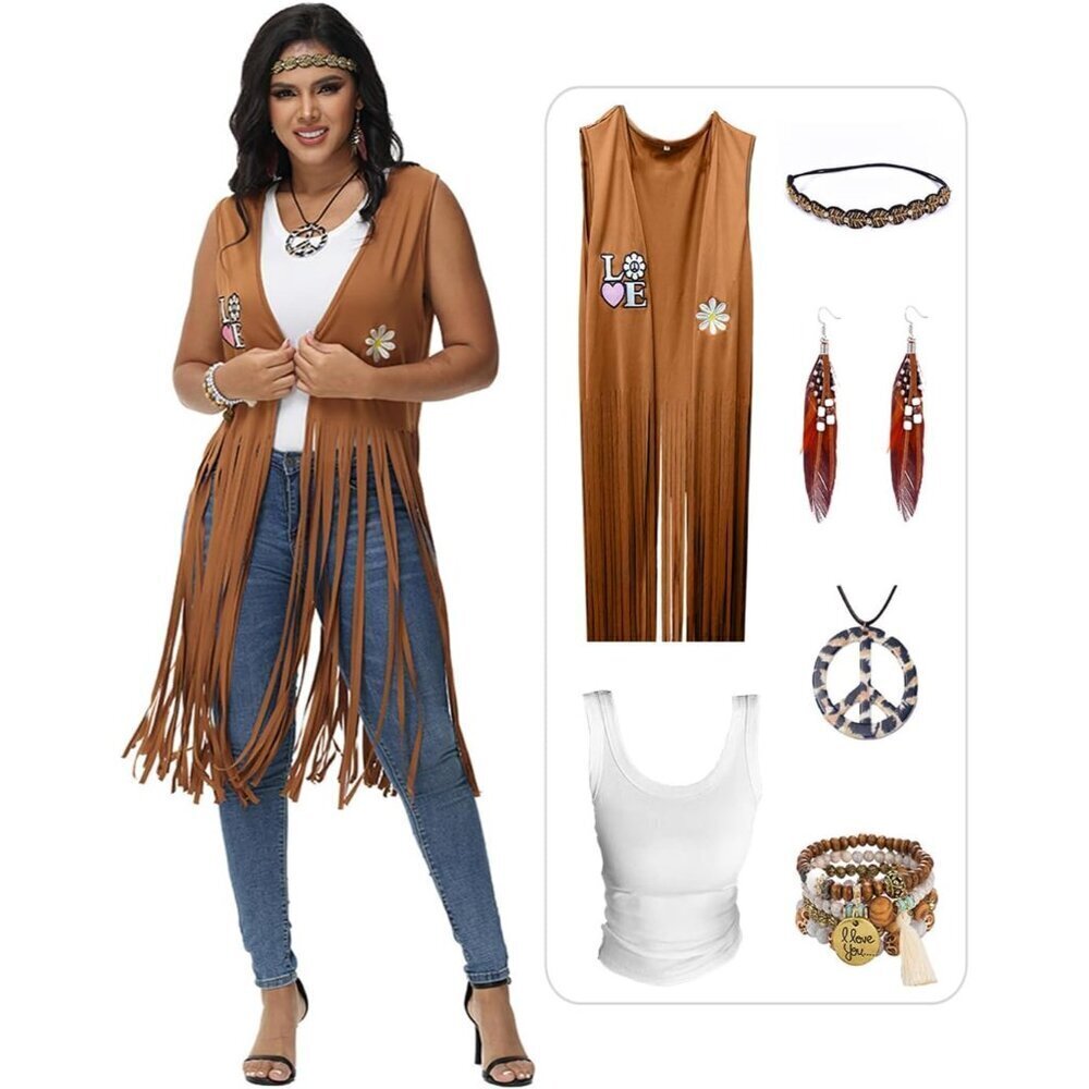 Hippie Fringe Vest Women 70s 60s Boho Outfit Accessories Size Small